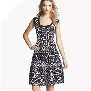 Rebecca Taylor “Intarsia” Leopard Fit & Flare Dress Black White ~ XS